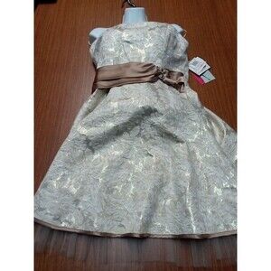 Morgan 4 Ever Women's Dress, Size 13/14 Ivory/Gold, Cotton/Polyester/Metallic